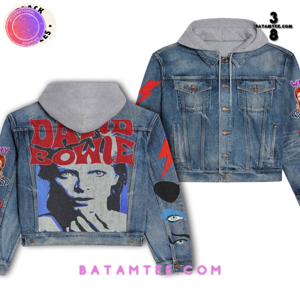 David Bowie Hooded Eyes Hooded Denim Jacket - Batamtee Shop - Threads ...